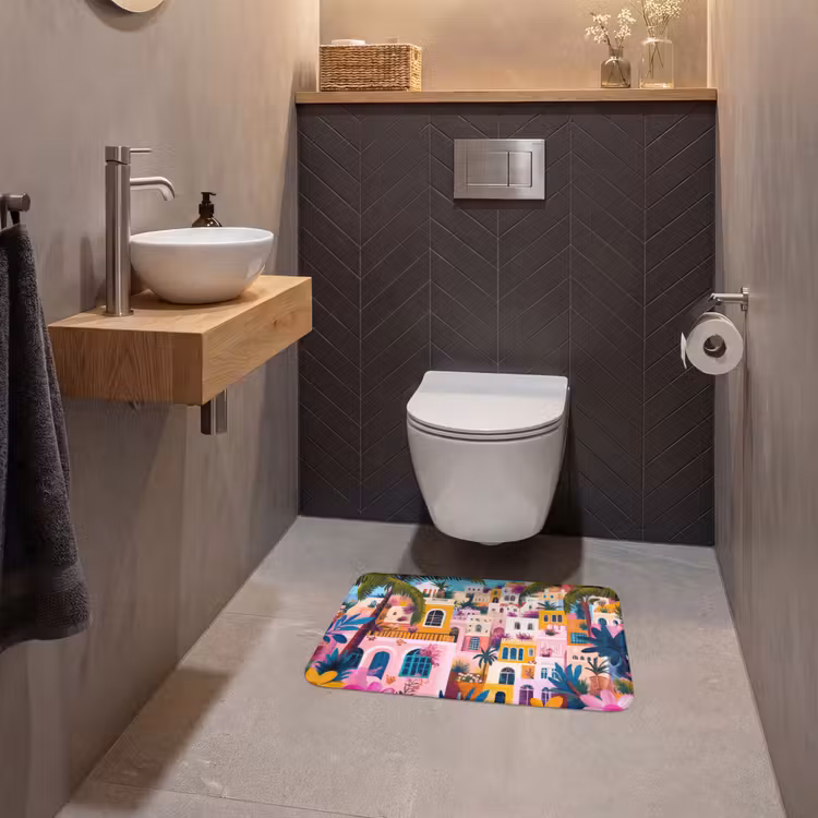 WC Mat - Kleurrijk - Roze - Oranje - Geel - Bloemen — 2
