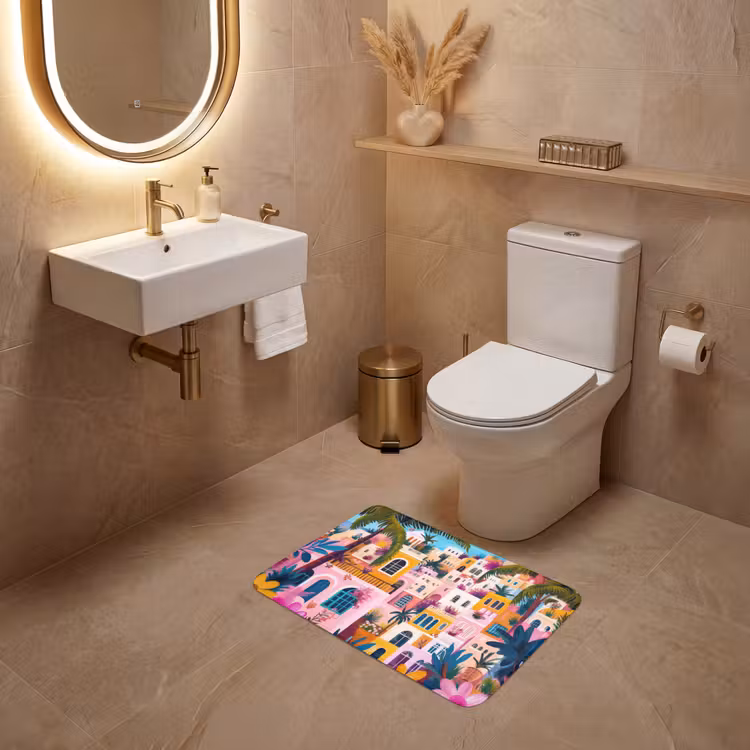 WC Mat - Kleurrijk - Roze - Oranje - Geel - Bloemen — 4