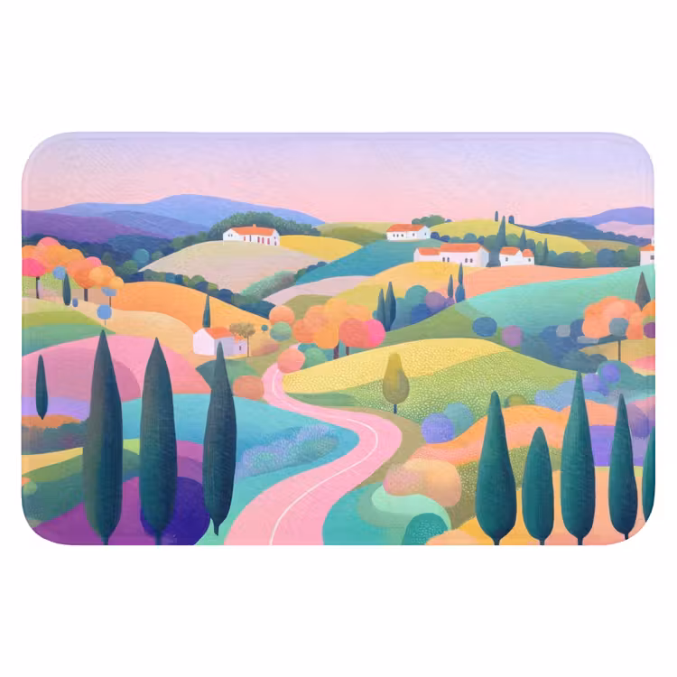 WC Mat - Landschap - Paars - Pastel - Huizen — 1