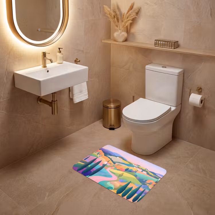 WC Mat - Landschap - Paars - Pastel - Huizen — 4