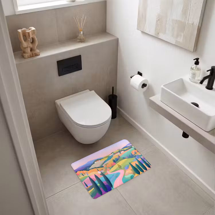 WC Mat - Landschap - Paars - Pastel - Huizen — 6