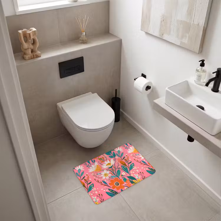 WC Mat - Roze - Bloemen - Wit - Oranje — 6