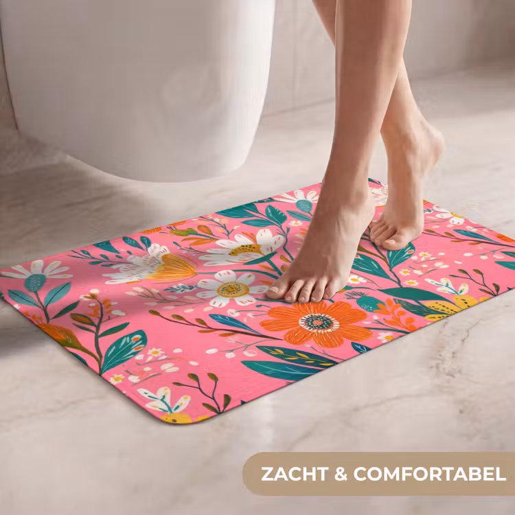 WC Mat - Roze - Bloemen - Wit - Oranje — 7