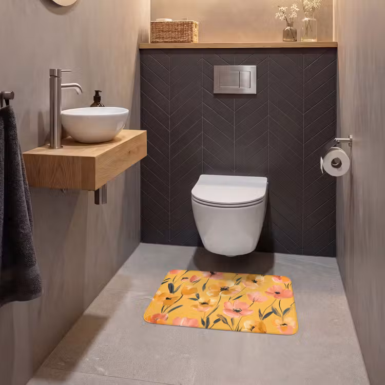 WC Mat - Bloemen - Geschilderd - Geel — 2