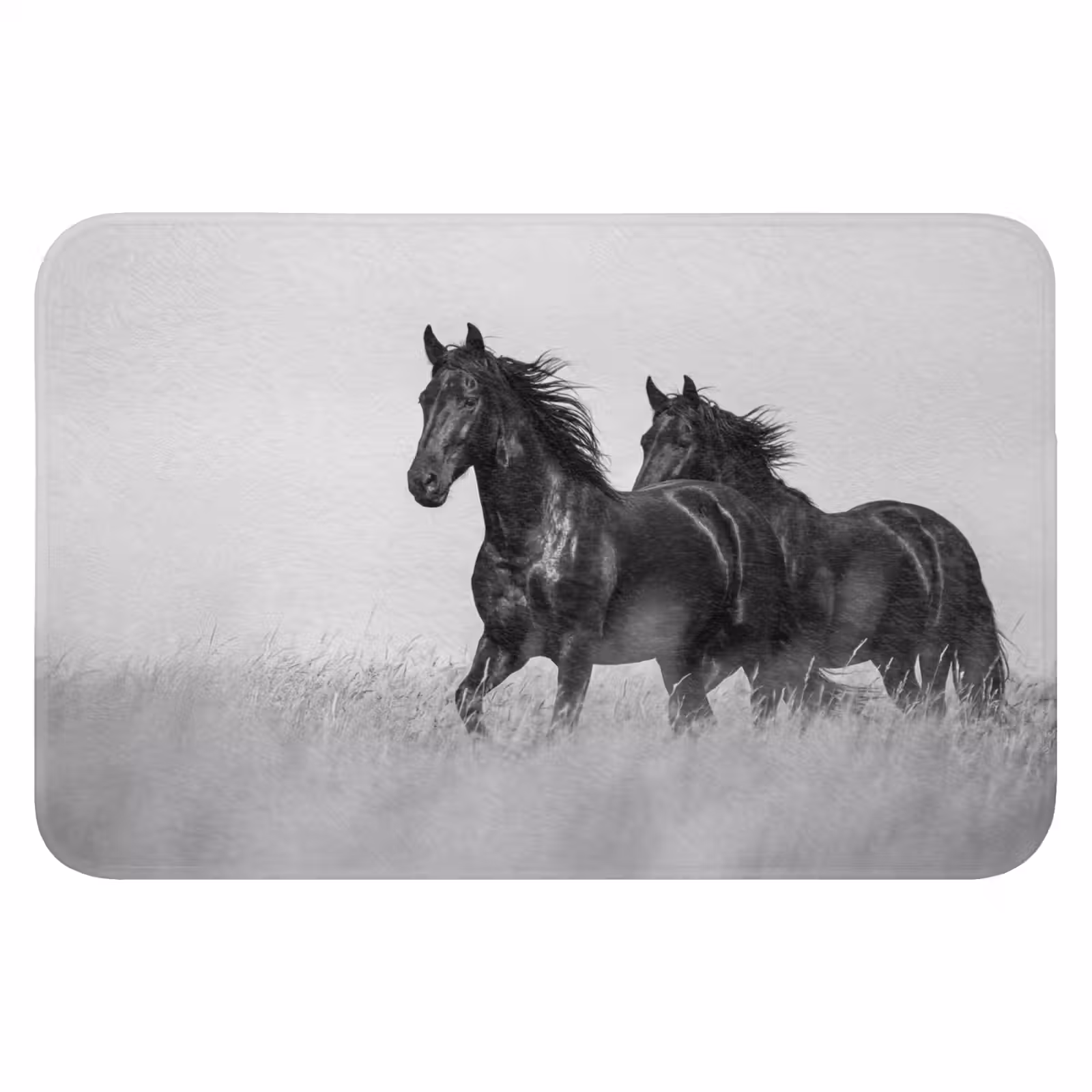 WC Mat - Paarden - Gras - Zwart - Wit — 1