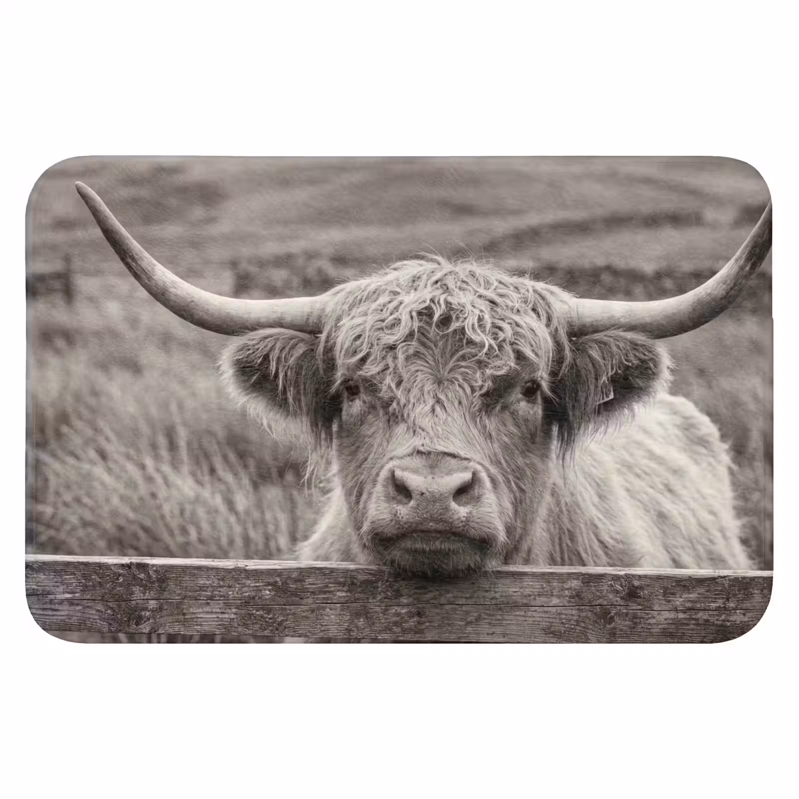WC Mat - Schotse hooglander - Zwart - Wit - Hout — 1