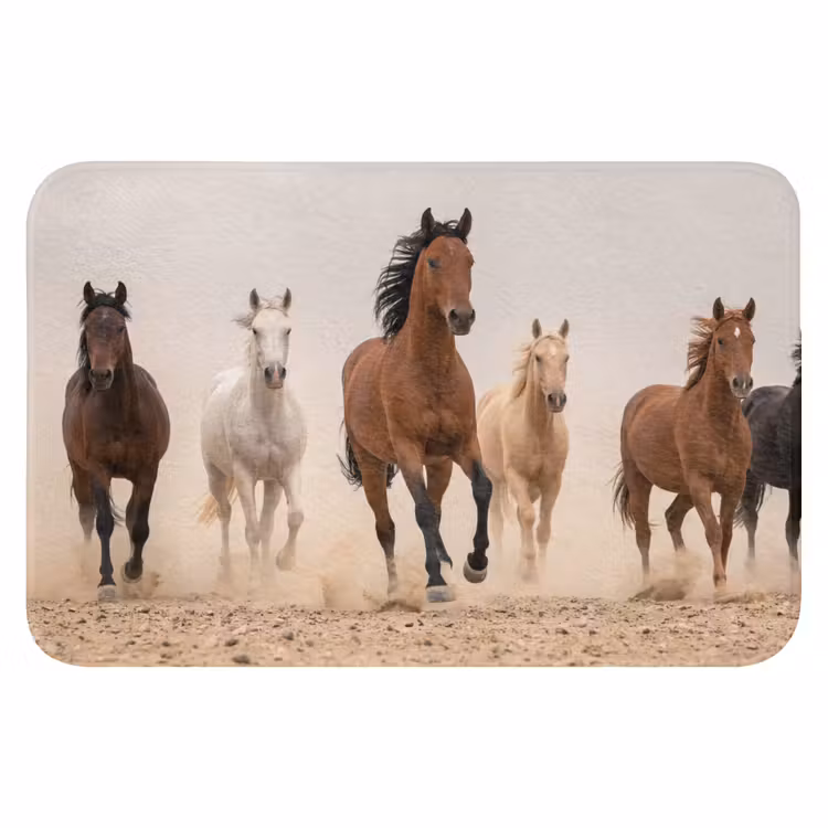 WC Mat - Kudde paarden - Stofwolk - Bruin - Zwart — 1