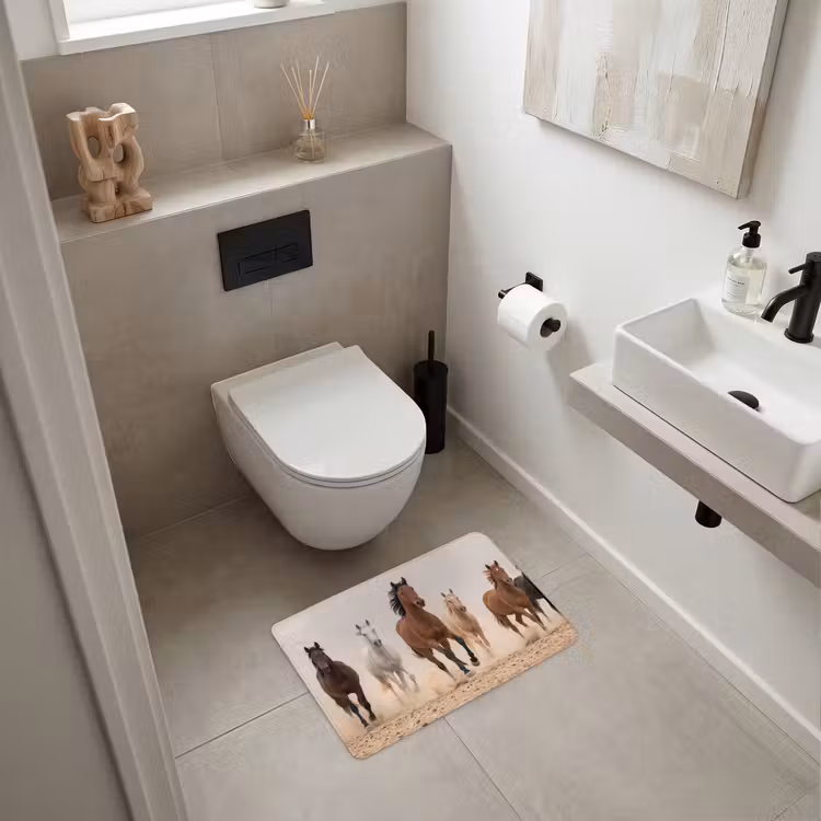 WC Mat - Kudde paarden - Stofwolk - Bruin - Zwart — 6