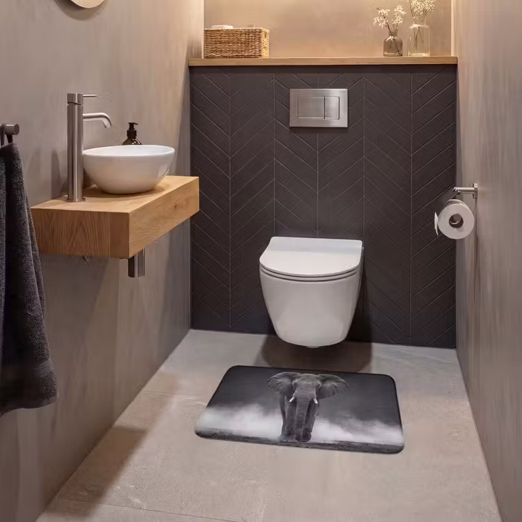 WC Mat - Olifant - Zwart - Wit - Rook — 2