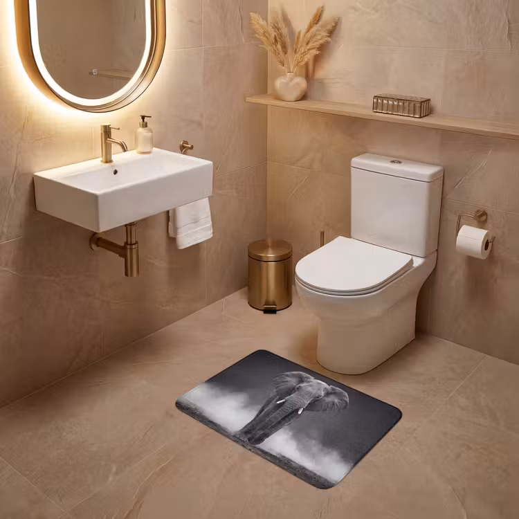 WC Mat - Olifant - Zwart - Wit - Rook — 4