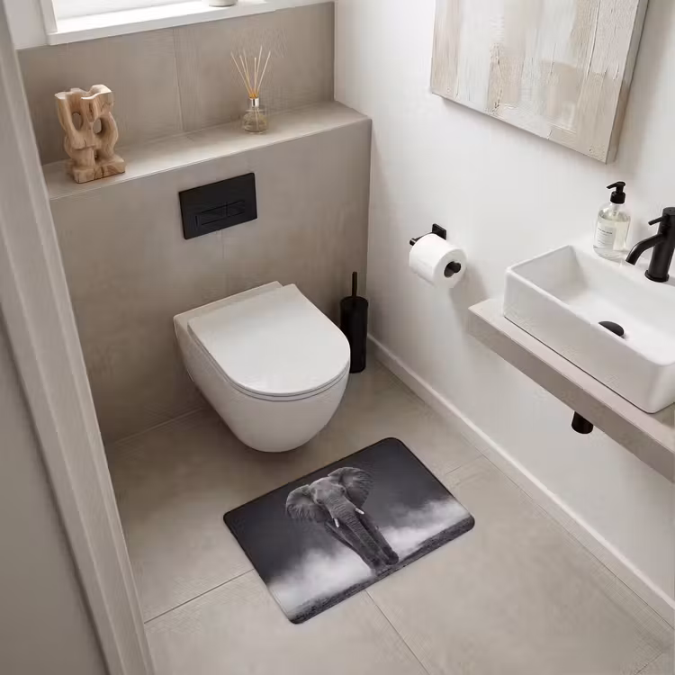 WC Mat - Olifant - Zwart - Wit - Rook — 6