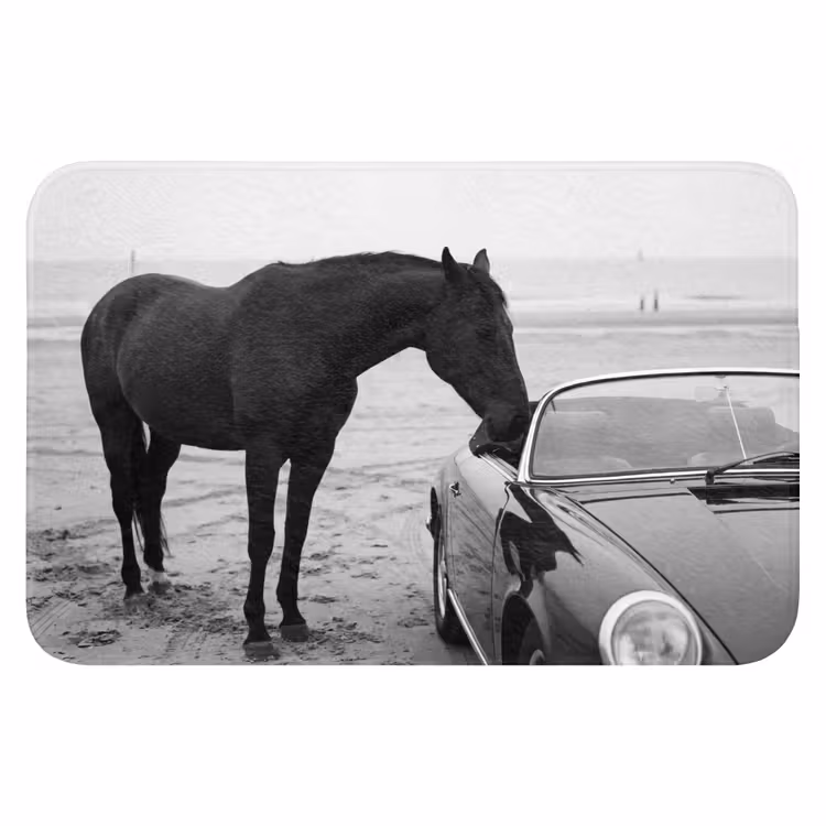 WC Mat - Paard - Auto - Zwart - Wit — 1
