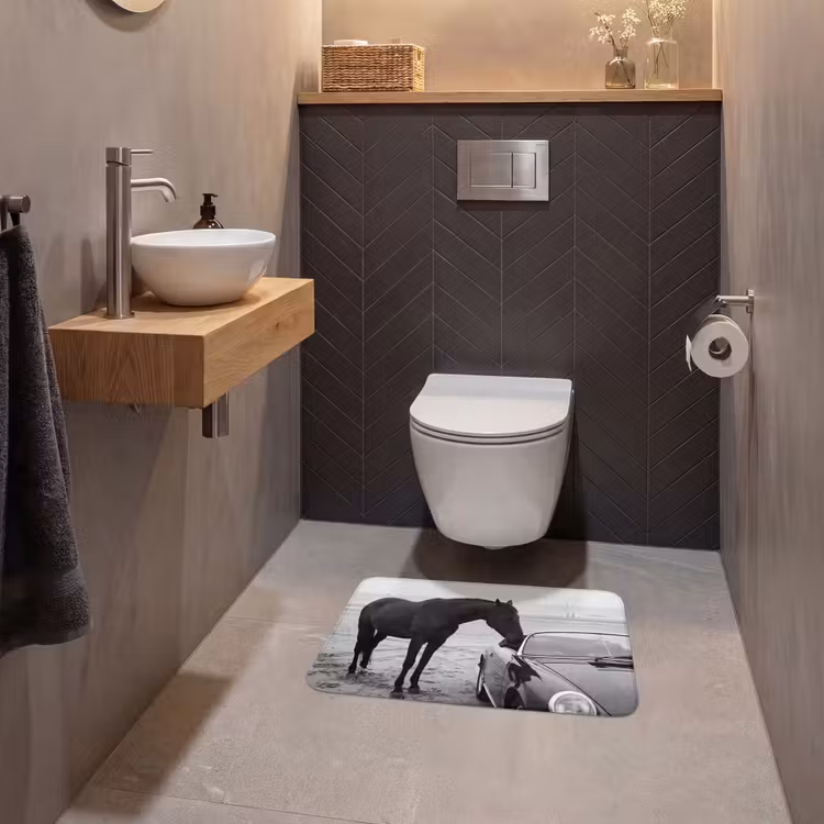 WC Mat - Paard - Auto - Zwart - Wit — 2