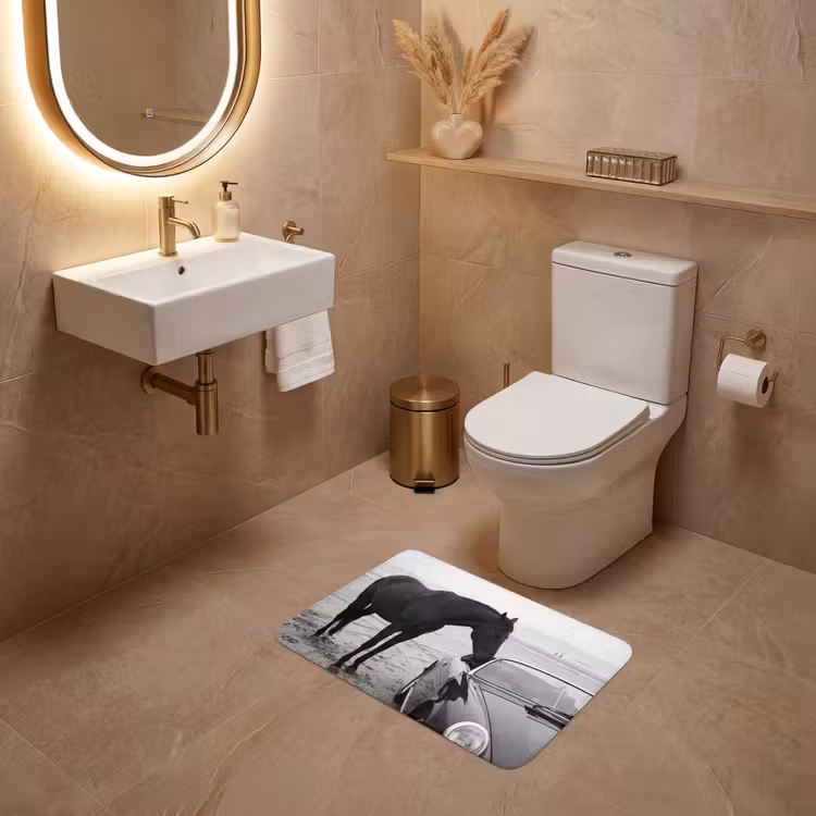WC Mat - Paard - Auto - Zwart - Wit — 4