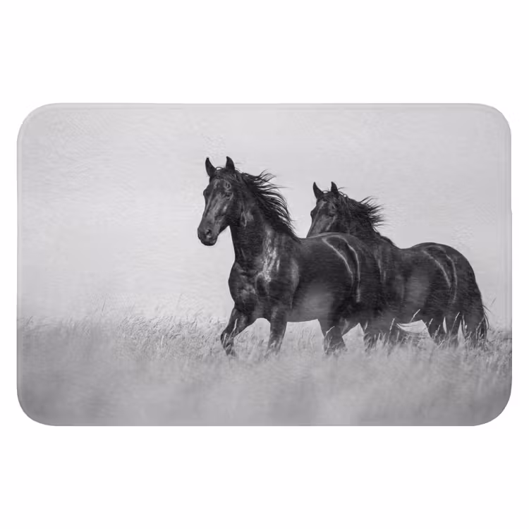 WC Mat - Paarden - Gras - Zwart - Wit — 1