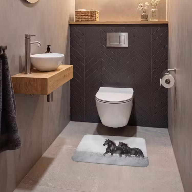 WC Mat - Paarden - Gras - Zwart - Wit — 2