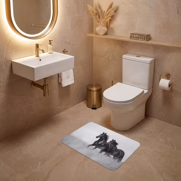 WC Mat - Paarden - Gras - Zwart - Wit — 4