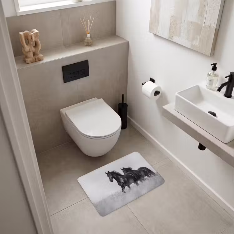 WC Mat - Paarden - Gras - Zwart - Wit — 6