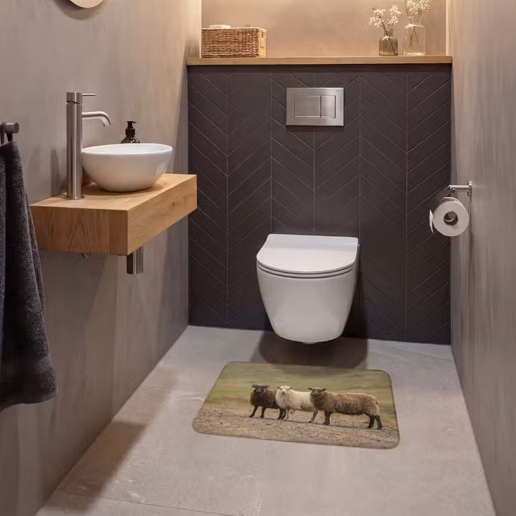 WC Mat - Schapen - Bruin - Wit - Grindpad — 2