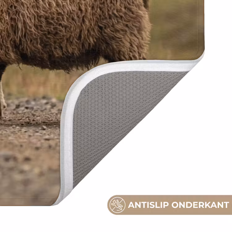 WC Mat - Schapen - Bruin - Wit - Grindpad — 3