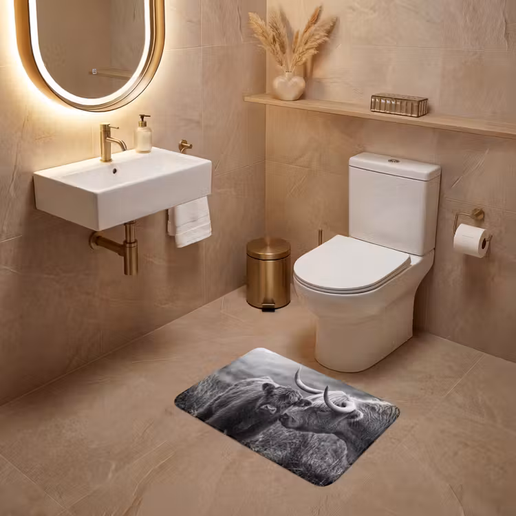 WC Mat - Schotse hooglander - Kalf - Zwart - Wit — 4