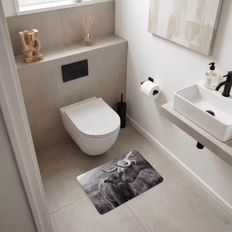 WC Mat - Schotse hooglander - Kalf - Zwart - Wit — 6