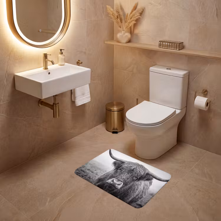 WC Mat - Schotse hooglander - Zwart - Wit - Gras — 4
