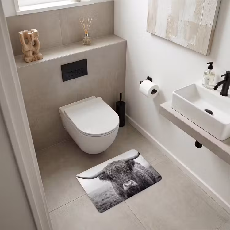 WC Mat - Schotse hooglander - Zwart - Wit - Gras — 6