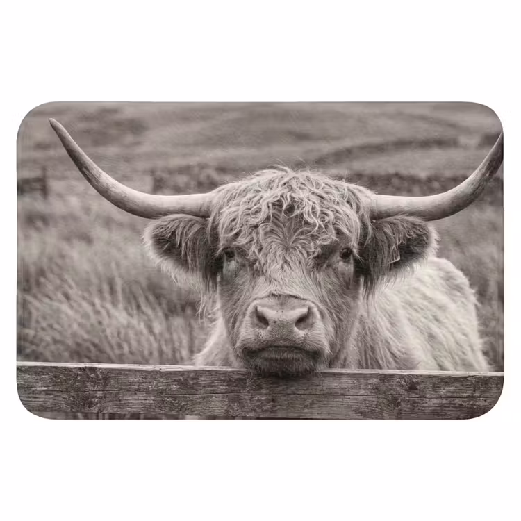 WC Mat - Schotse hooglander - Zwart - Wit - Hout — 1