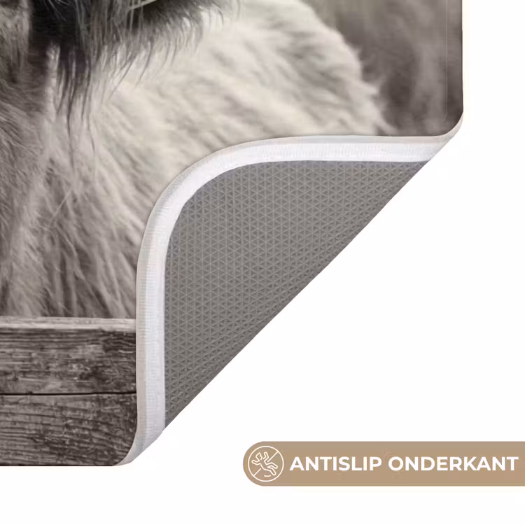 WC Mat - Schotse hooglander - Zwart - Wit - Hout — 3