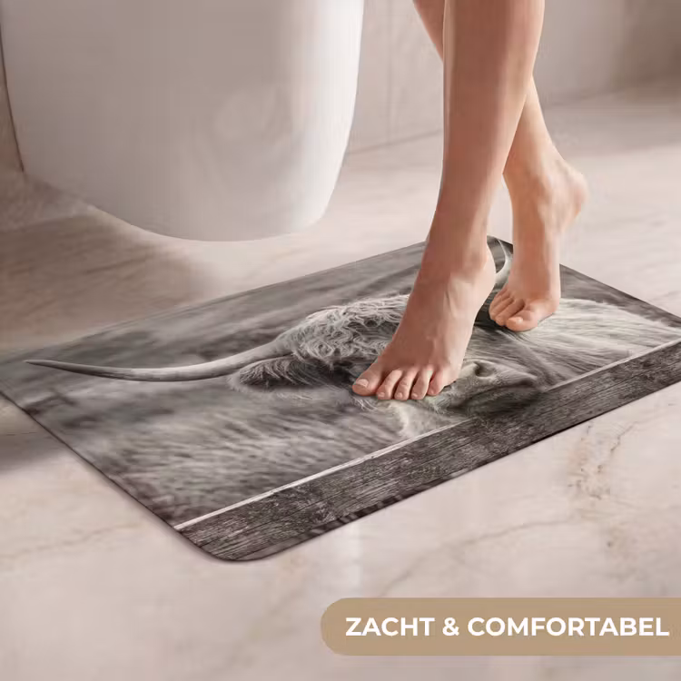 WC Mat - Schotse hooglander - Zwart - Wit - Hout — 7