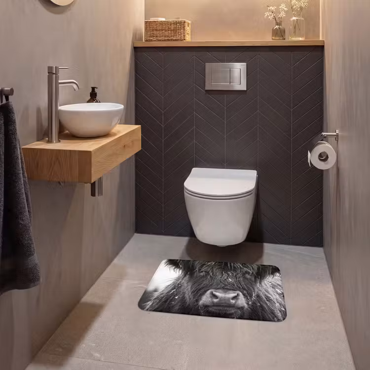 WC Mat - Schotse hooglander - Zwart - Wit - Sneeuwvlokken — 2