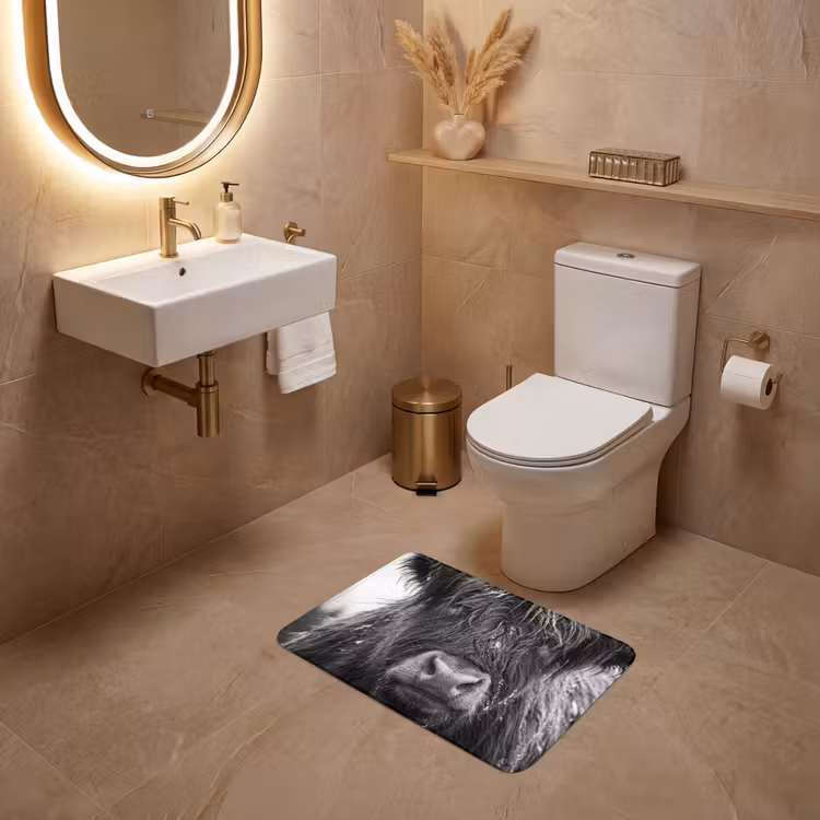 WC Mat - Schotse hooglander - Zwart - Wit - Sneeuwvlokken — 4