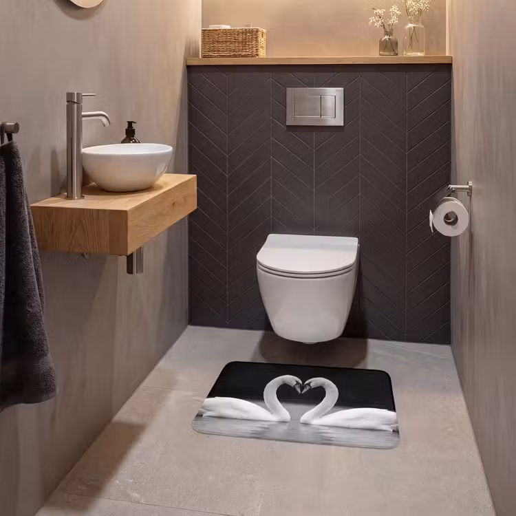 WC Mat - Zwanen - Hart - Zwart - Wit — 2