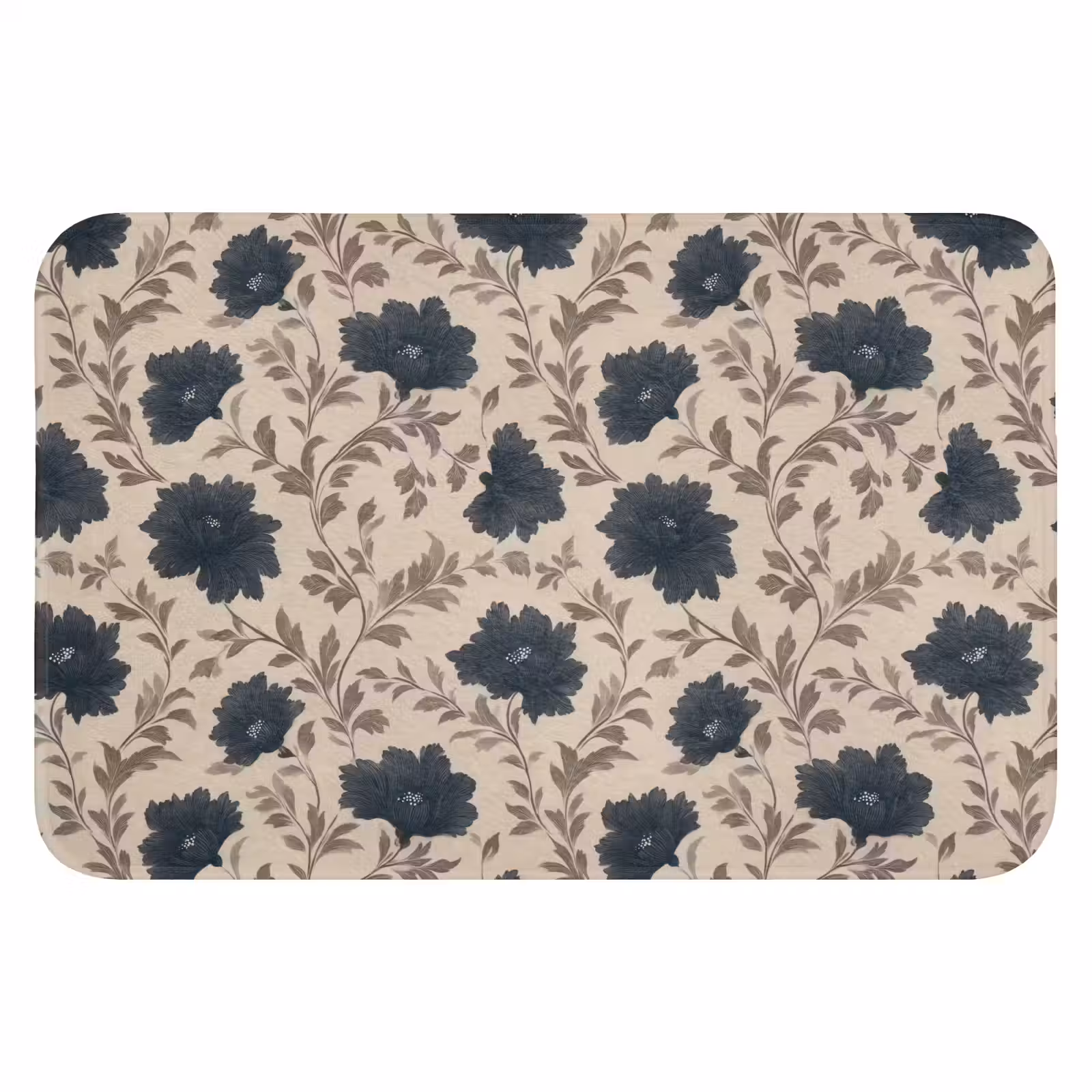 WC Mat - Motief - Bloemen - Zwart - Beige — 1