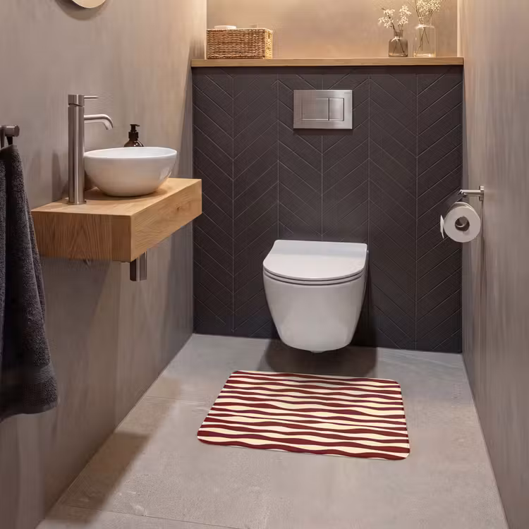 WC Mat - Golven - Rood - Patroon - Crème — 2