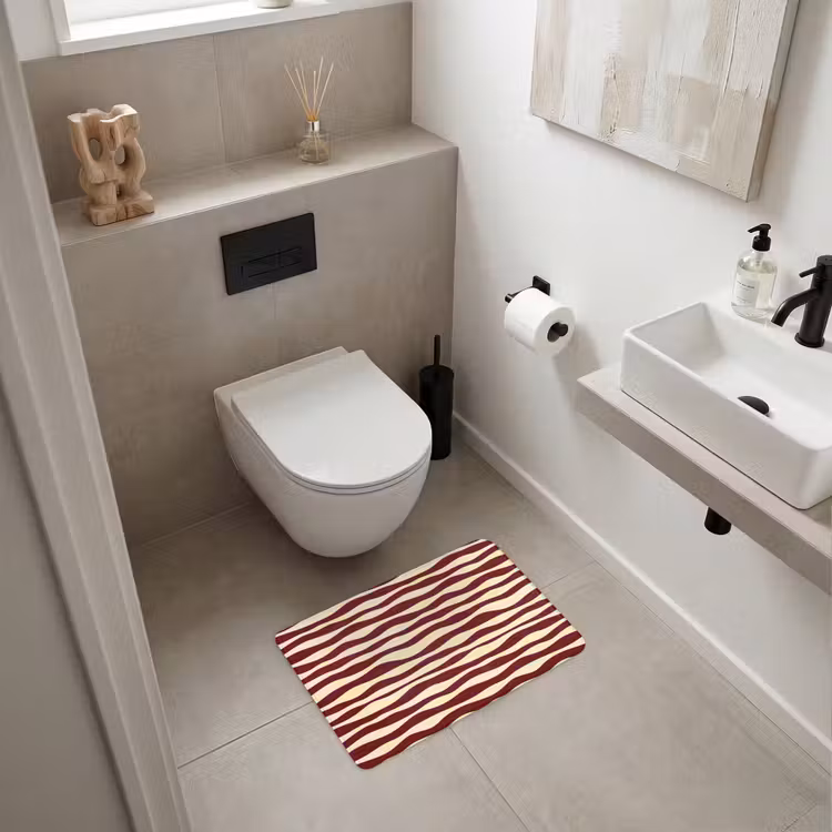 WC Mat - Golven - Rood - Patroon - Crème — 6