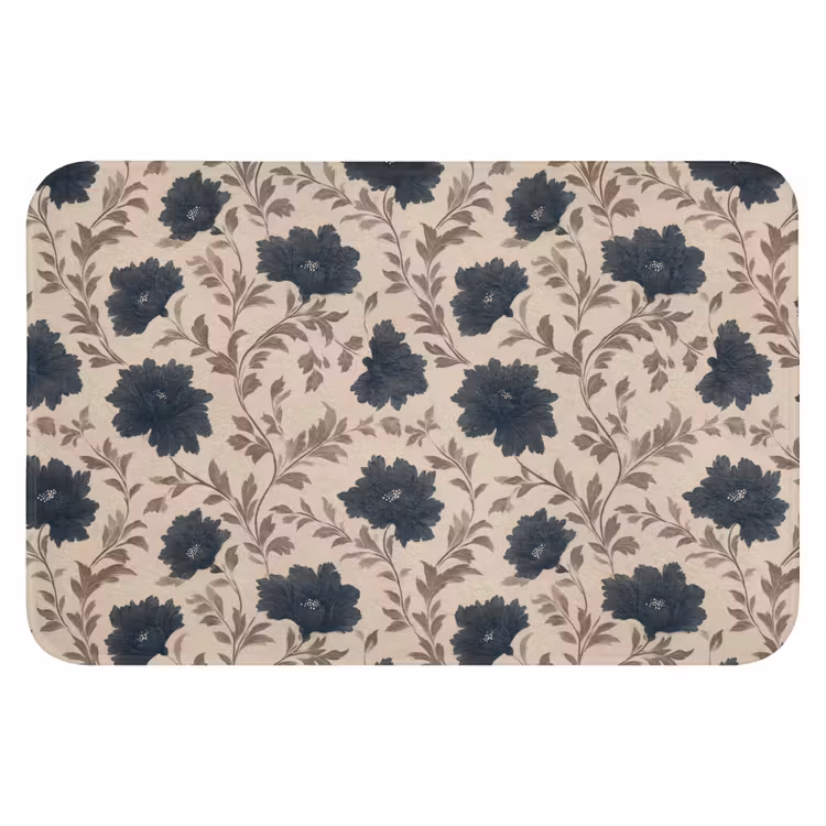 WC Mat - Motief - Bloemen - Zwart - Beige — 1