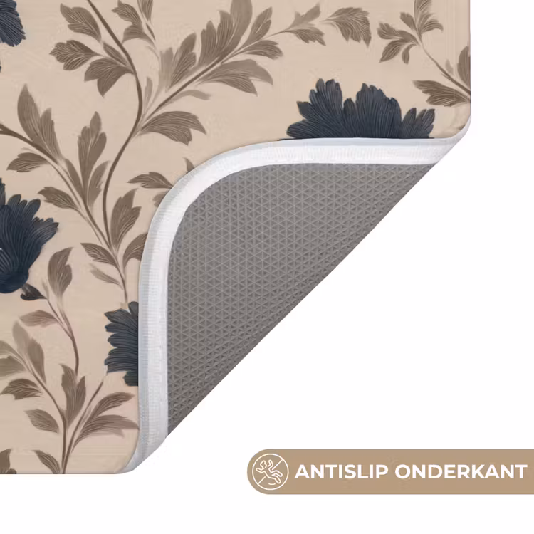 WC Mat - Motief - Bloemen - Zwart - Beige — 3