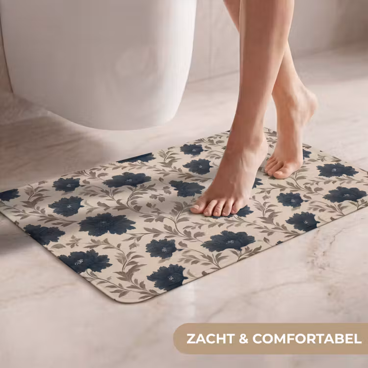 WC Mat - Motief - Bloemen - Zwart - Beige — 7