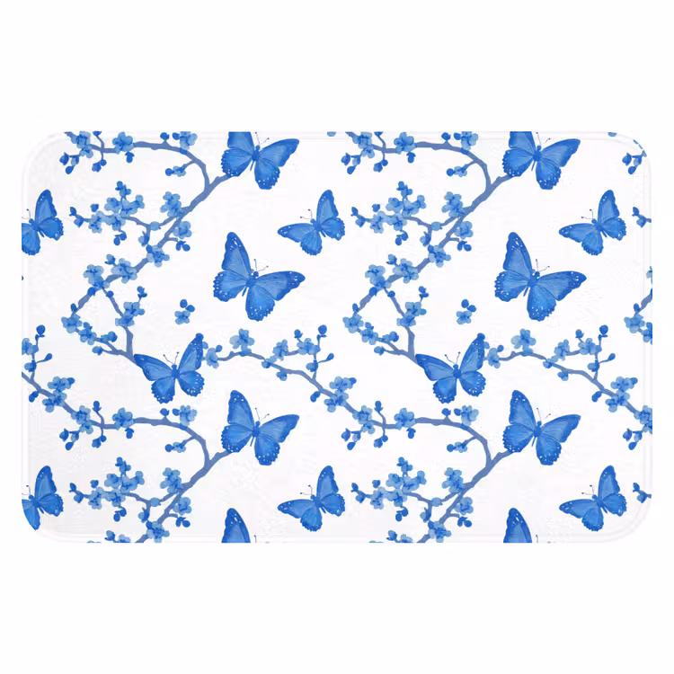 WC Mat - Vlinder - Bloemen - Blauw — 1