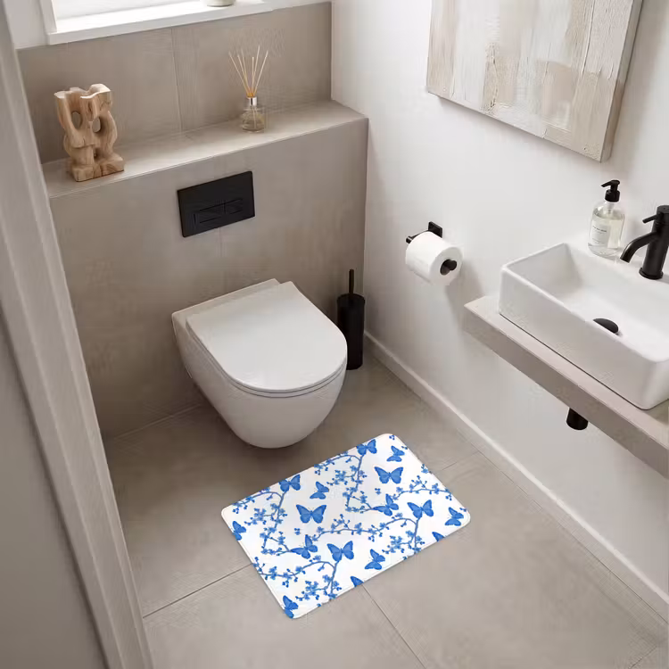 WC Mat - Vlinder - Bloemen - Blauw — 6