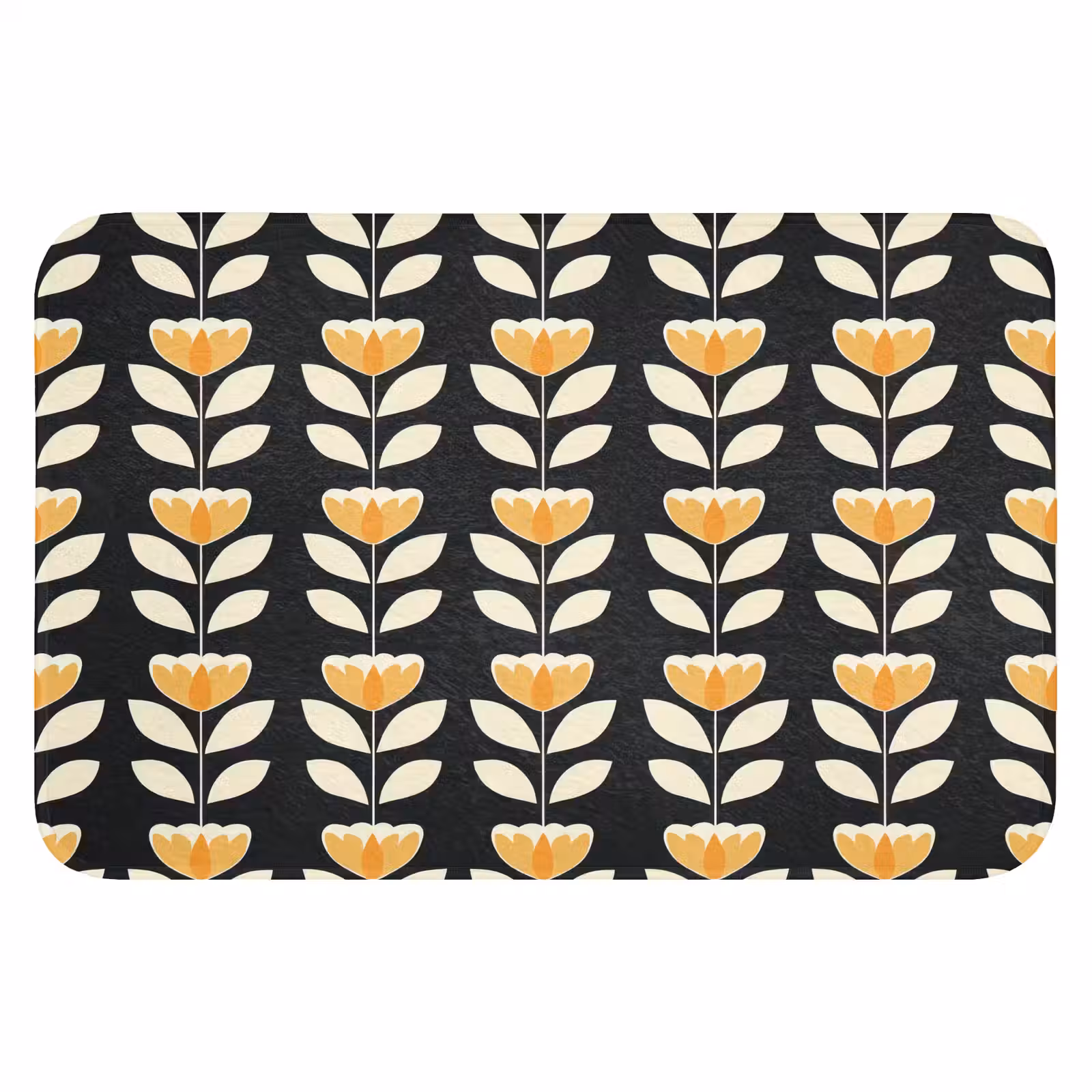 WC Mat - Retro - Bloem - Zwart - Okergeel — 1