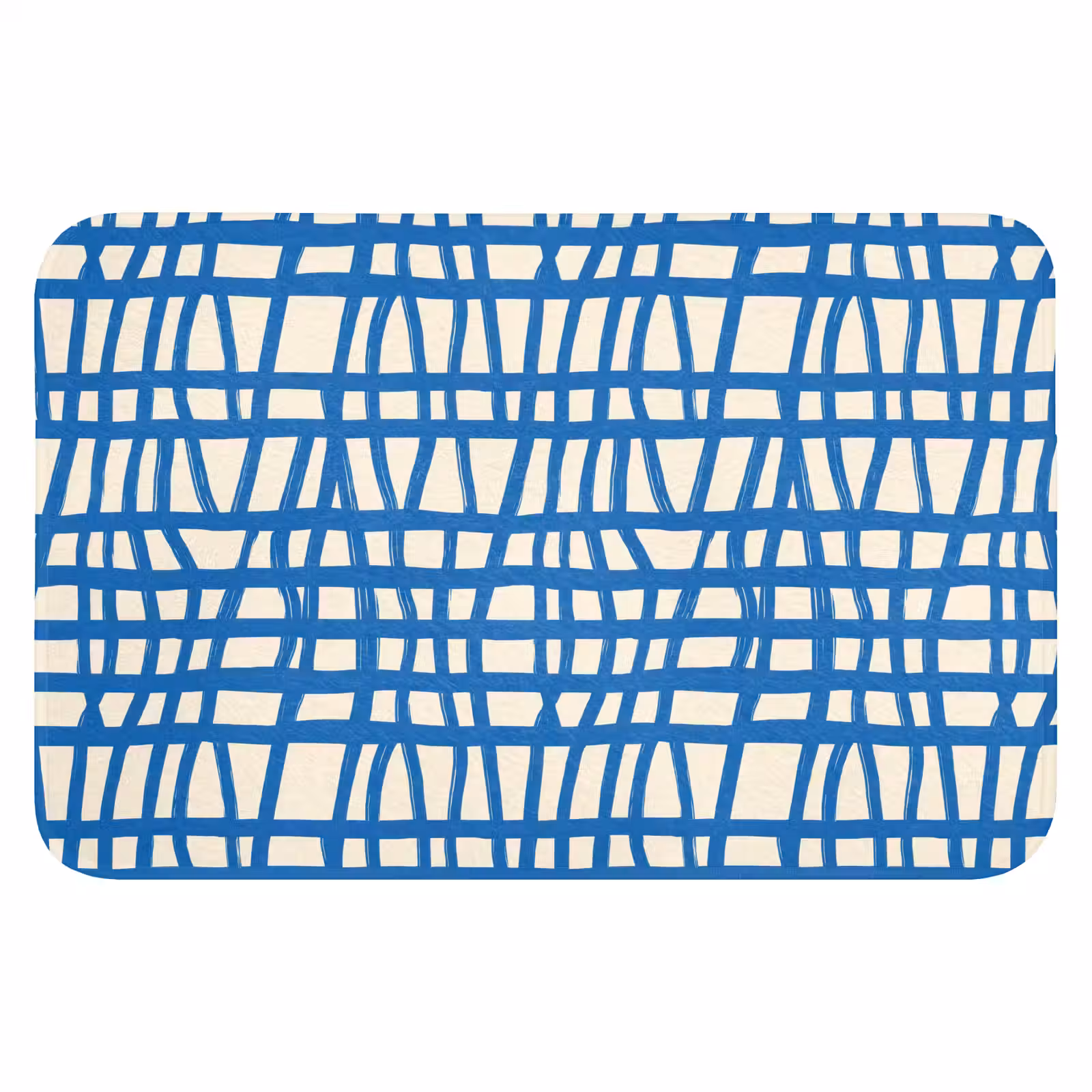 WC Mat - Ruitpatroon - Blauw - Crème — 1