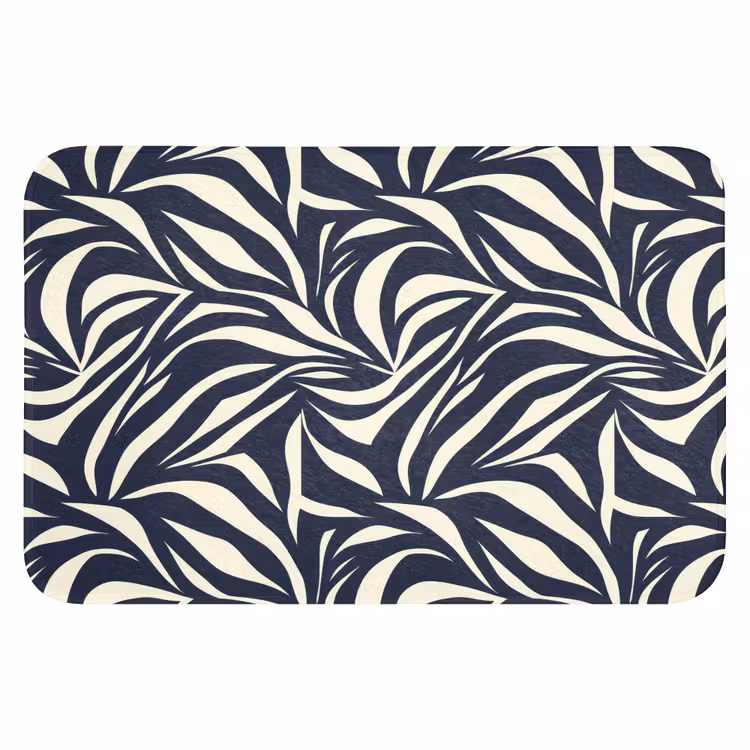 WC Mat - Bladvormen - Blauw - Patroon - Wit — 1