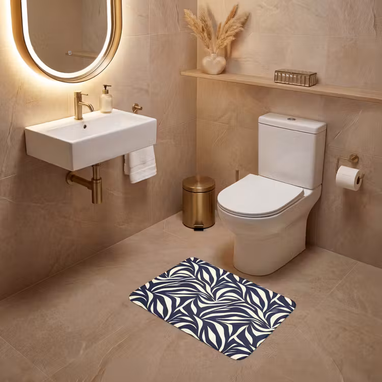 WC Mat - Bladvormen - Blauw - Patroon - Wit — 4