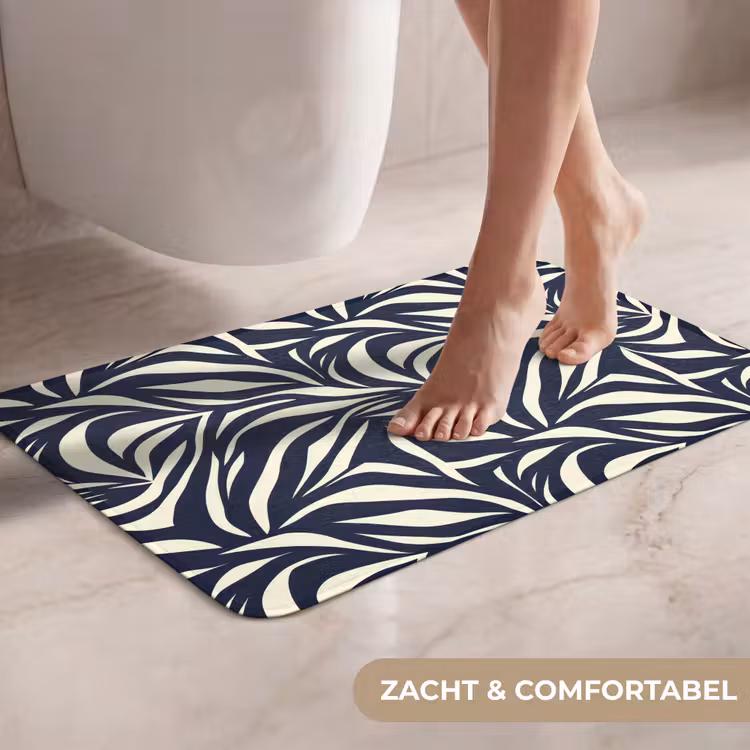 WC Mat - Bladvormen - Blauw - Patroon - Wit — 7