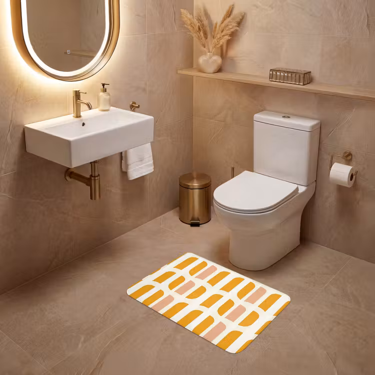 WC Mat - Geometrisch - Patroon - Geel - Roze — 4