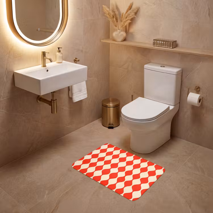 WC Mat - Golvend patroon - Retro - Rood - Beige — 4