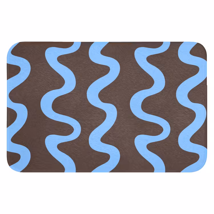 WC Mat - Kronkelende lijnen - Blauw - Bruin - Minimalistisch — 1